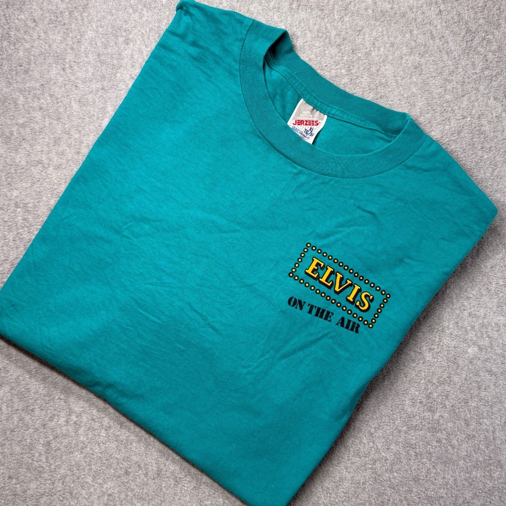 Vintage Elvis Presley T-Shirt XL Teal Jerzees Single Stitch On The Air USA